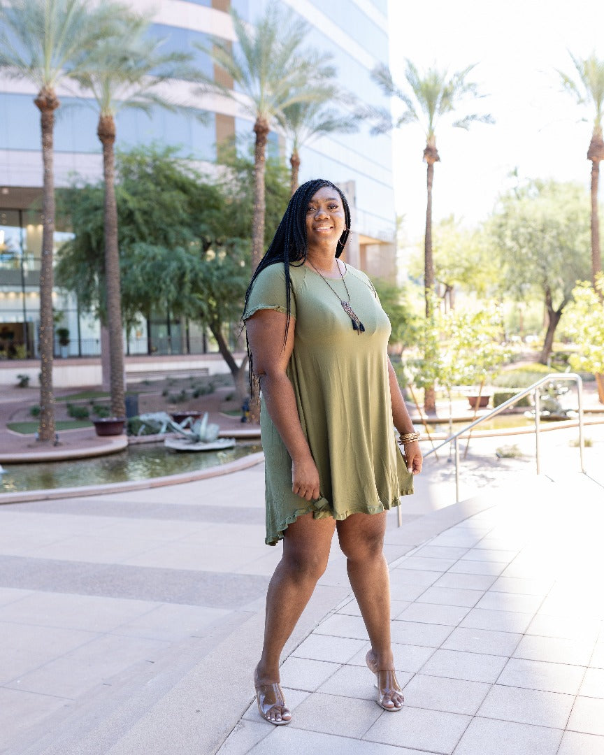 Tiffany Hi-Low Midi Dress Olive