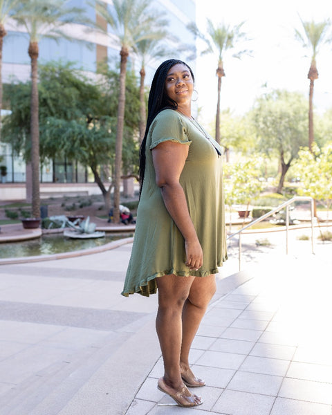 Tiffany Hi-Low Midi Dress Olive