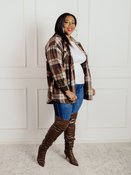 Brandy Plaid Shacket Brown